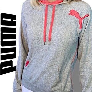 Puma Hoodie Sweatshirt Gray with Deep Coral trim size Medium